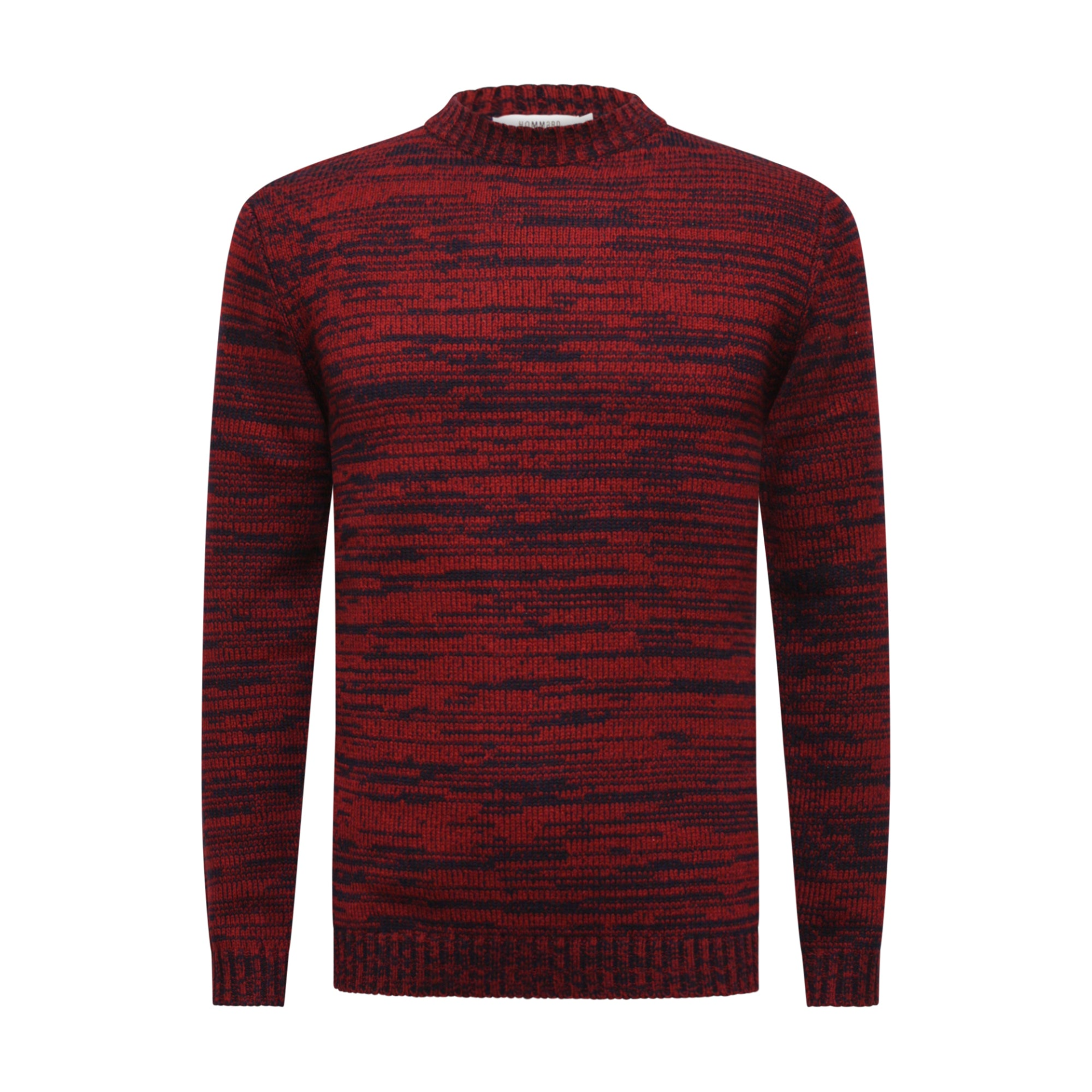 Start2Finish cashmere sweater in red navy and chaux with melange crew neck, showcasing soft knit fabric and classic fit.