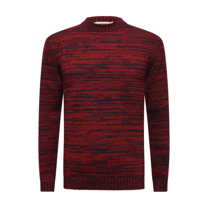Start2Finish cashmere sweater in red navy and chaux with melange crew neck, showcasing soft knit fabric and classic fit.