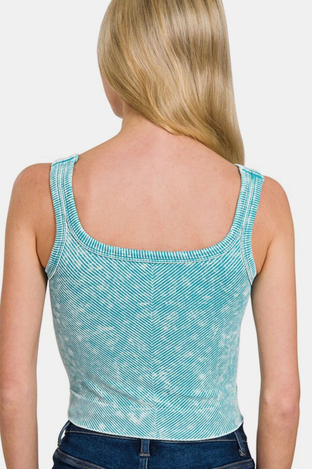 Automotive part from Jade Icarus, featuring a Zenana Washed Ribbed Scoop Neck Wide Strap Tank design with detailed ribbed texture.