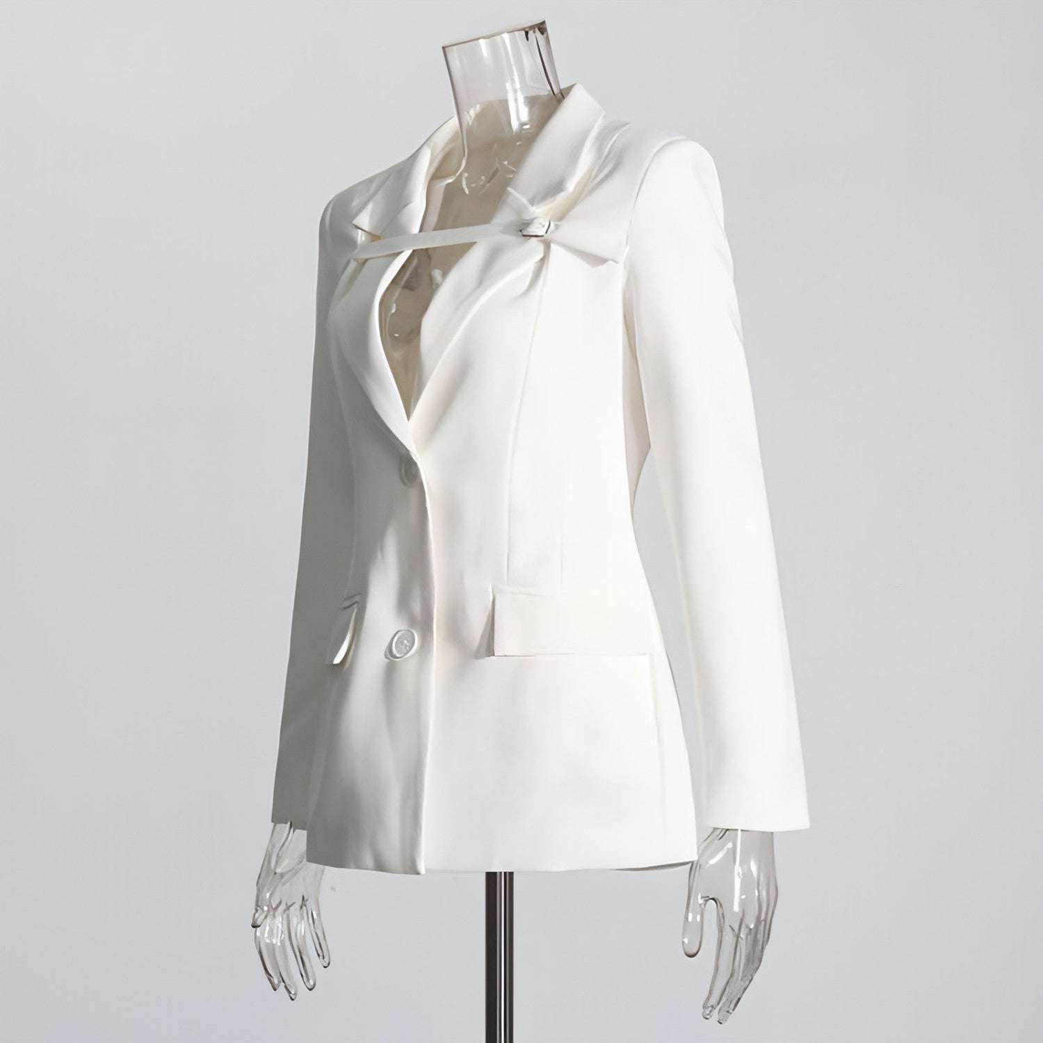 Fashion slim fit patchwork suit jacket for women by Carmine Juneberry, featuring stylish design and tailored fit.