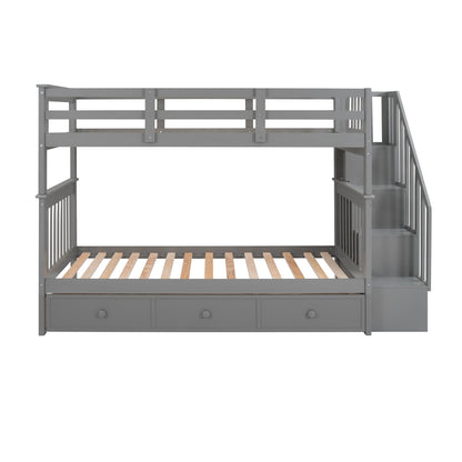 Sangria Beech twin-over-twin bunk bed with three built-in storage drawers, ideal for bedroom or dorm room furniture.