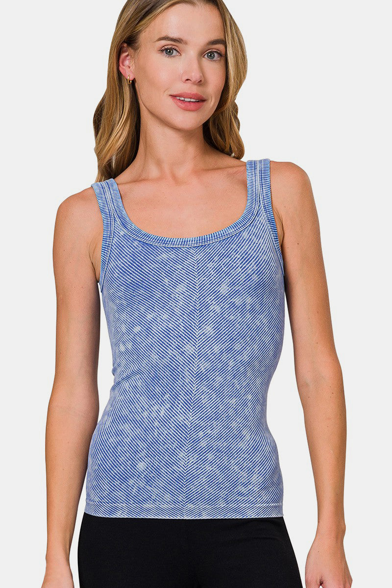 Jade Icarus Zenana ribbed scoop neck tank in automotive style, featuring ribbed fabric and a scoop neckline.