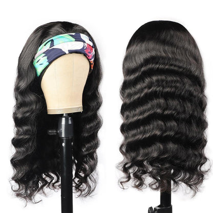 Cerise Alfie loose body wave headband wig with human hair, easy wear, no glue, styled as a versatile bath and beauty accessory.