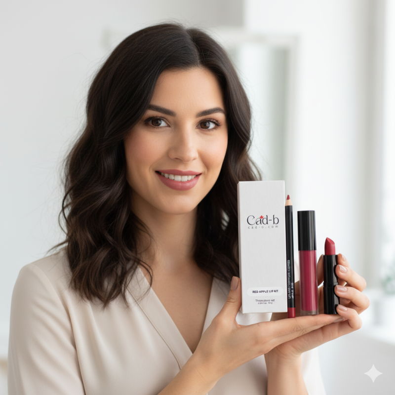 Start2Finish Red Apple Lip Kit in vibrant red, featuring cruelty-free, paraben-free lipstick and lip liner for bold, beautiful lips.