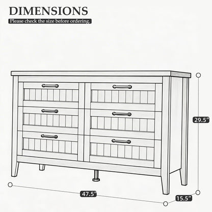 White Slim Modern Six Drawer Dresser With USB Charging