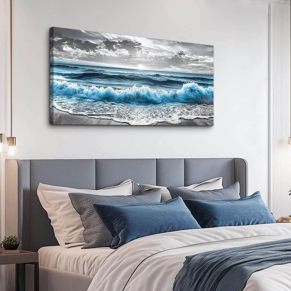 Monoch romatic Seascape Canvas Wall Art 20x40 Inches