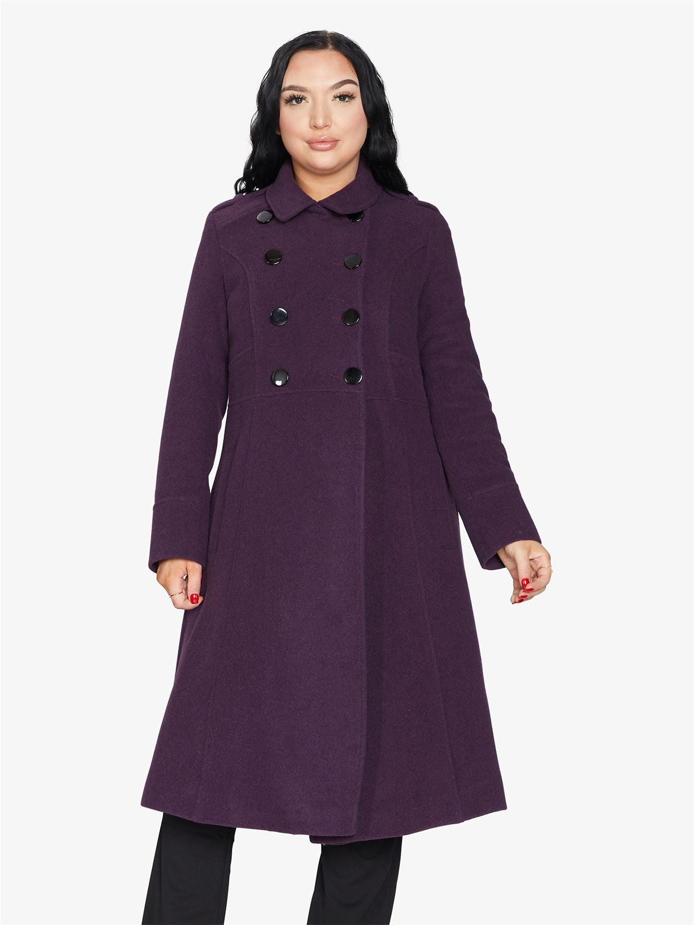 Rose Eleusis A-Line double-breasted coat, stylish jacket with a tailored fit and classic design, shown in a neutral color.