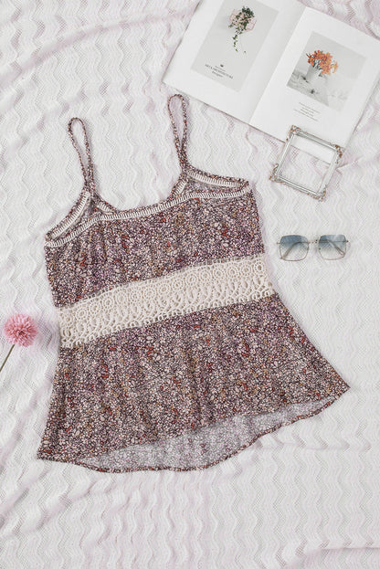 Women’s floral lace crochet spaghetti strap tank top by Byzantium Bay, featuring delicate lace details and a lightweight, stylish design.