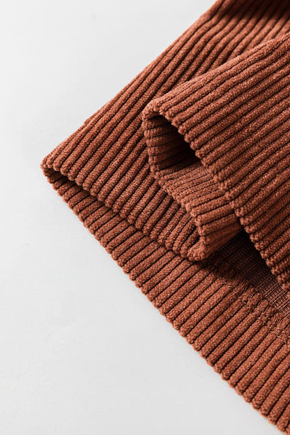 Brown high waist corduroy pants with square pockets by Carmine Juneberry, showcasing a stylish and comfortable fit.