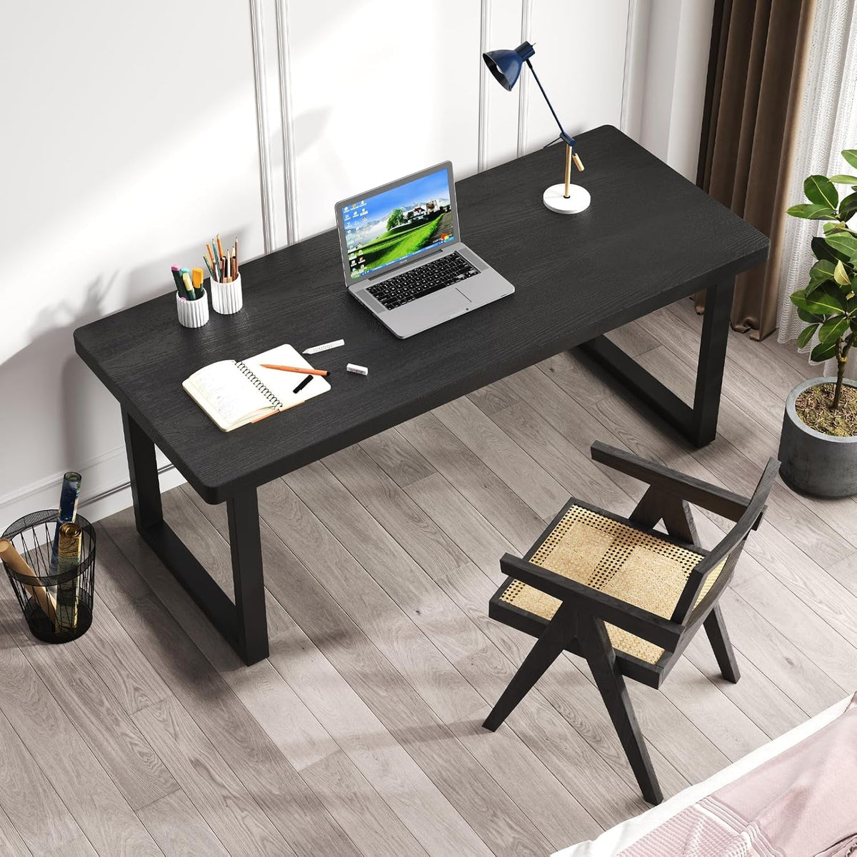 Forty  Seven Inch Black Solid Wood Desk Scratch Resistant Finish