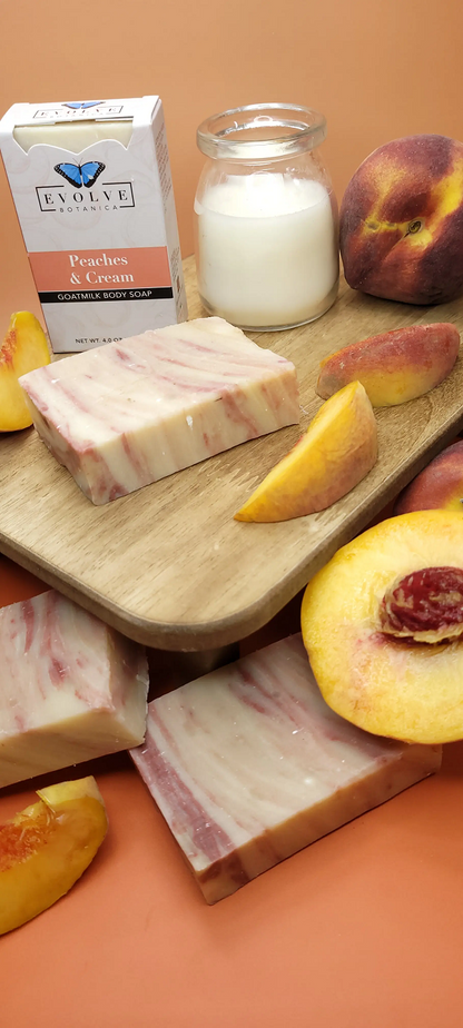 Start2Finish Peaches and Cream goat milk soap bar with peach and cream swirls, ideal for bath and body skincare.