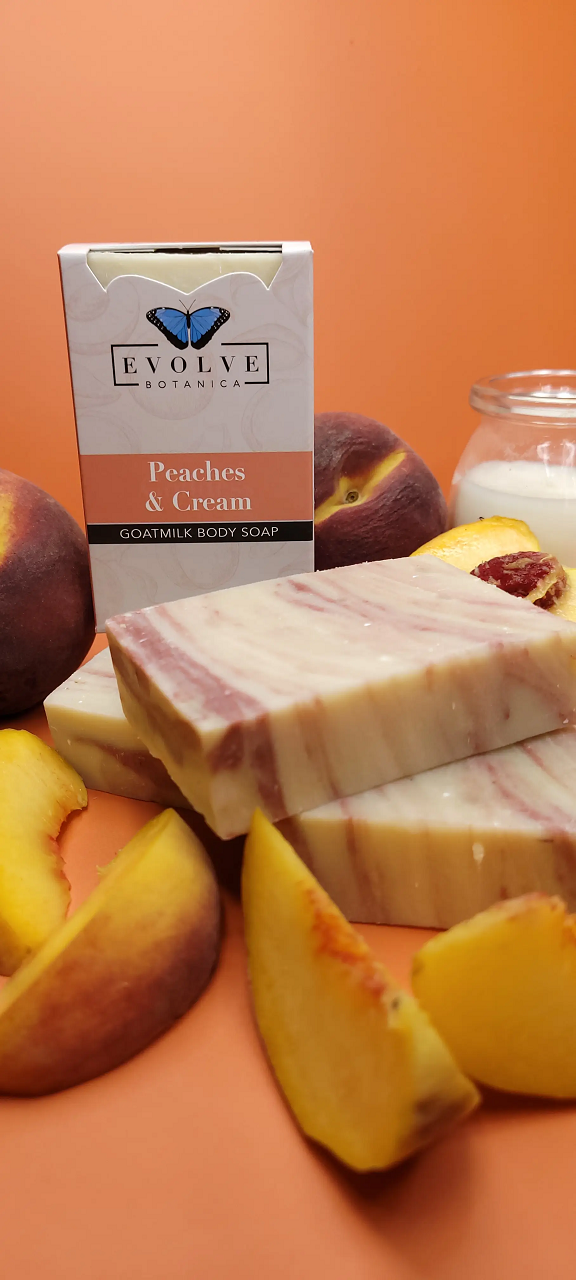 Start2Finish Peaches and Cream goat milk soap bar for bath and body with peach and cream scent, creamy white soap block.