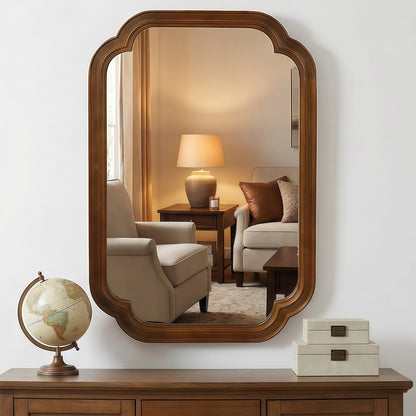 Sangria Beech solid wood framed decorative mirror with rounded corners, ideal for bedroom furniture decor.