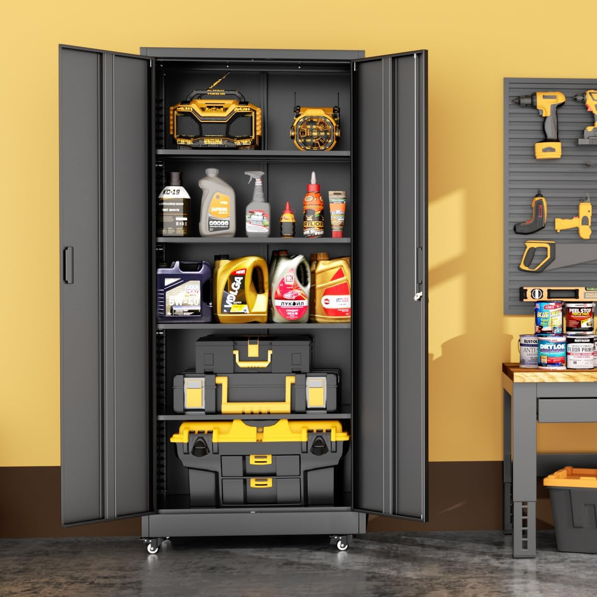 Industrial Grade 73 Inch Black Garage Cabinet Durable