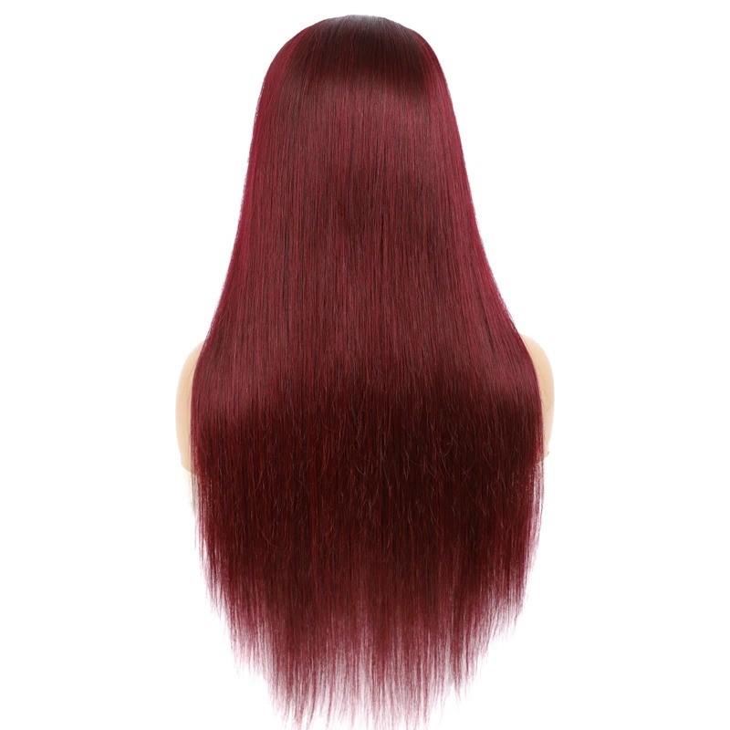 Burgundy headband wig by Cerise Alfie, made of straight human hair, featuring a no-glue, easy-to-wear design in 