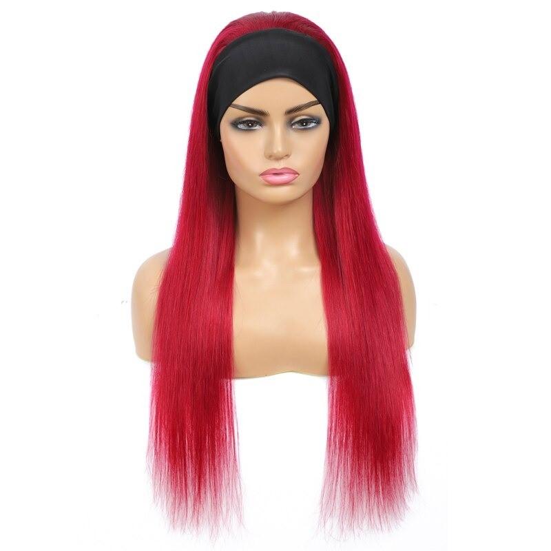Burgundy straight human hair headband wig by Cerise Alfie, featuring a no-glue, easy-to-wear scarf hairstyle.