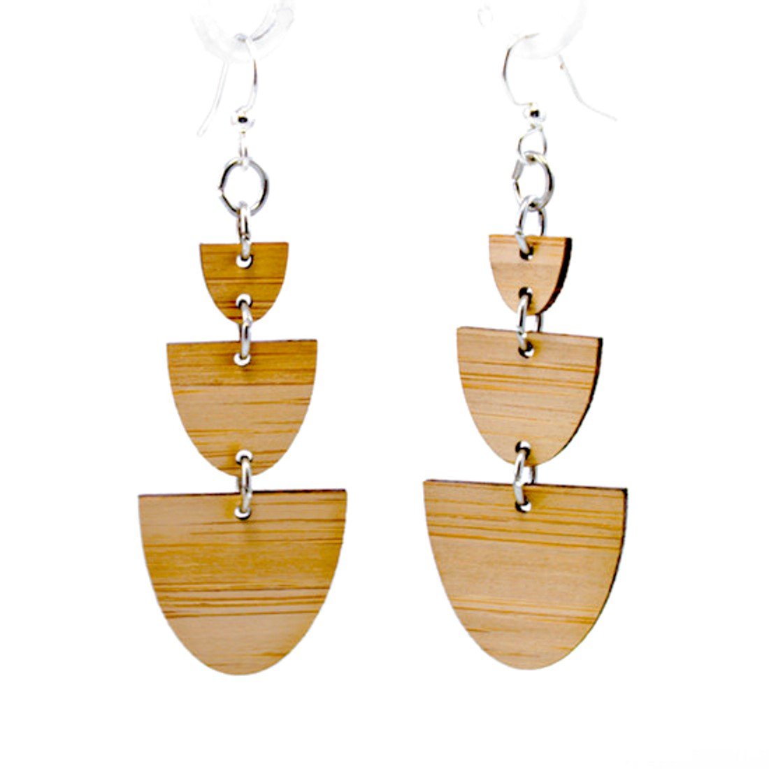Red Sunflower stacked half stone bamboo earrings with layered, natural wood and stone design, stylish and lightweight jewelry.
