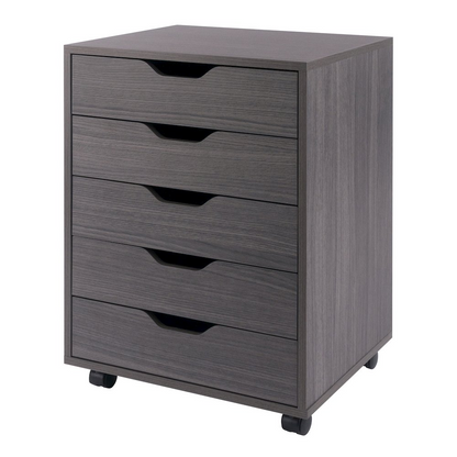 Start2Finish Halifax 5-drawer mobile cabinet in charcoal with metal handles and caster wheels, ideal for office or workspace storage.