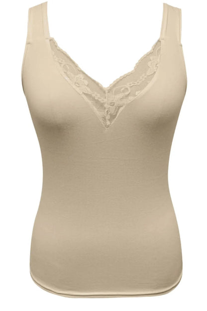 Plus size lace detail V-neck tank top by Pear Daisy with full size fit, perfect for home and garden casual wear.
