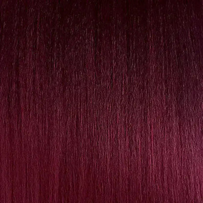 Leslie Burgundy angled razor cut bob wig with HD lace and invisible side part by Peach Clymene, showcasing vibrant burgundy hair.