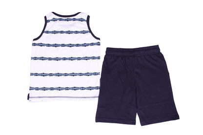 Cyan Lily Tyler 2-piece boy clothing set with white top and matching pants, casual and comfortable for kids.