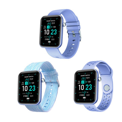 Salmon Lucky advanced smartwatch with three interchangeable bands and wellness activity tracker, shown with digital display.