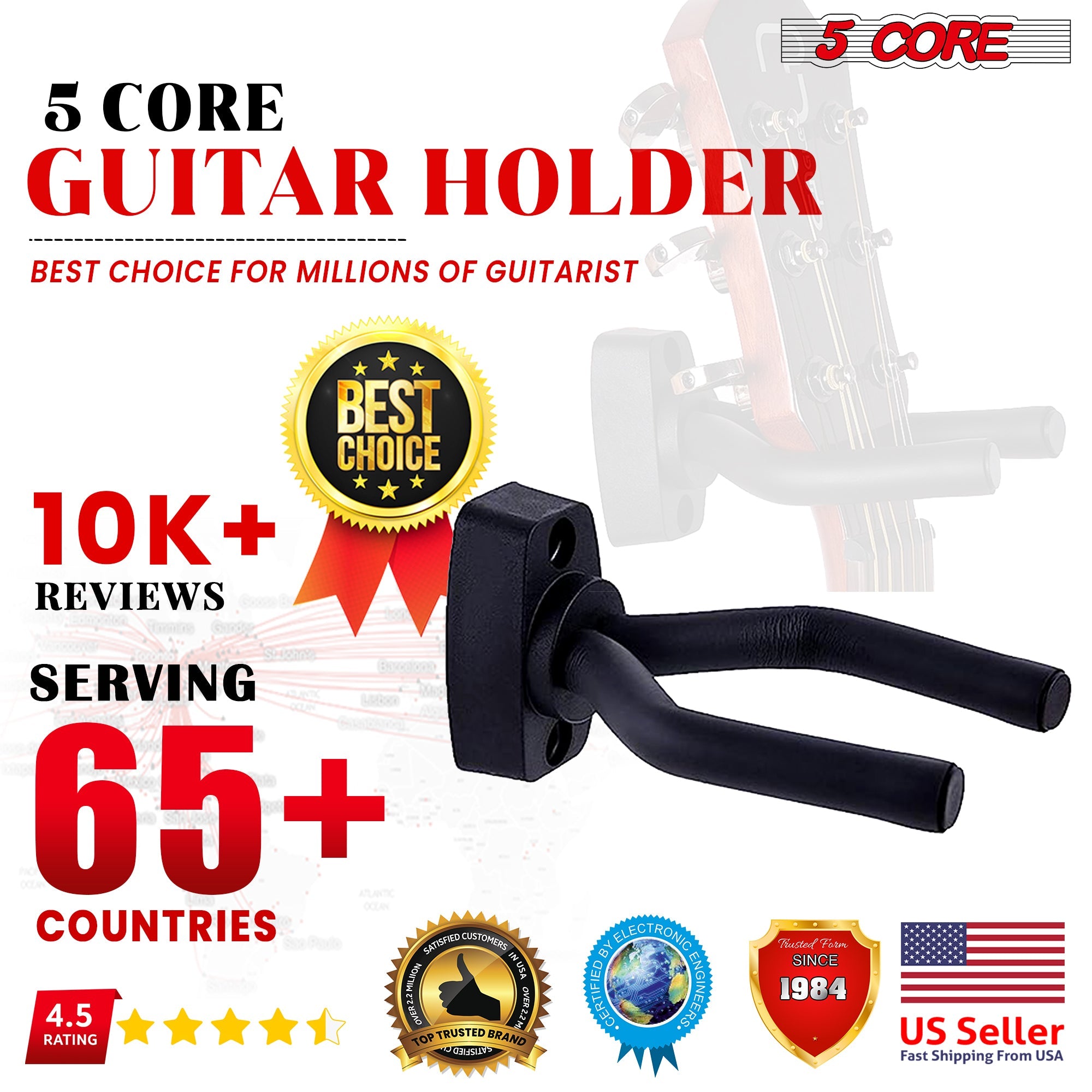 Violet Rose 5Core guitar wall mount hanger with soft padding, designed for secure wall display of acoustic or electric guitars.