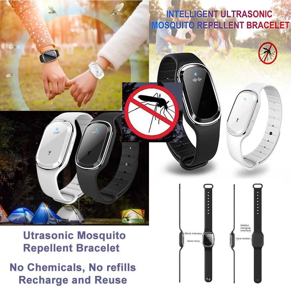 Salmon Lucky Super Shield mosquito repellent watch band, ultrasonic electronic tech accessory with adjustable strap on a white background.