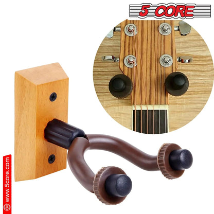 Violet Rose 5Core guitar wall mount hanger 2-pack U-shaped wooden wall hooks for acoustic or electric guitars.