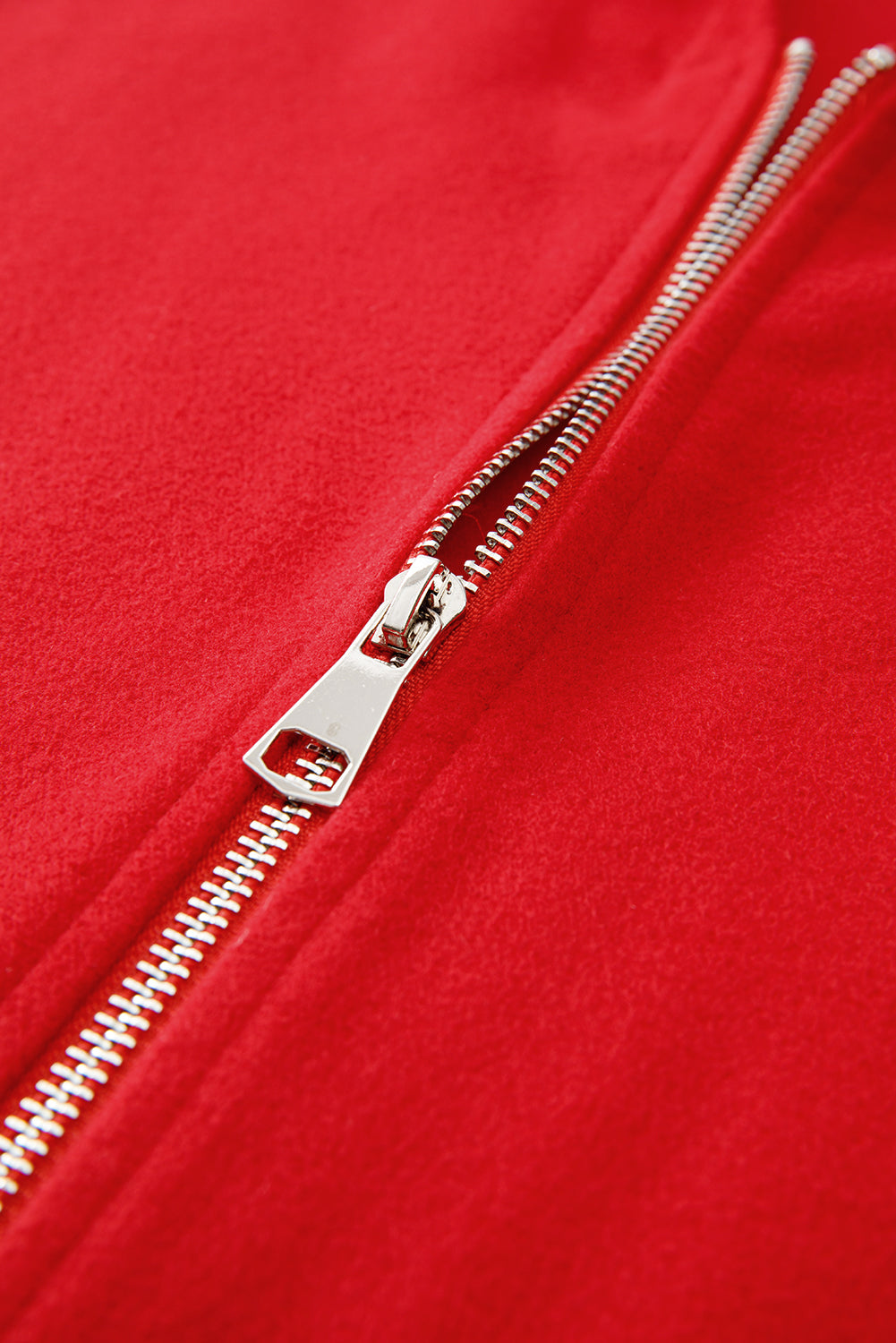 Red Carmine Juneberry casual zip-up hooded coat, solid color jacket with front pockets and a hood, perfect for everyday wear.