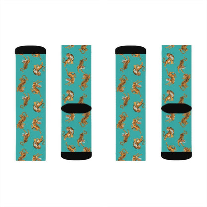 Yellow Pandora Tiger Fun novelty socks featuring playful tiger print and vibrant colors, perfect for casual wear.