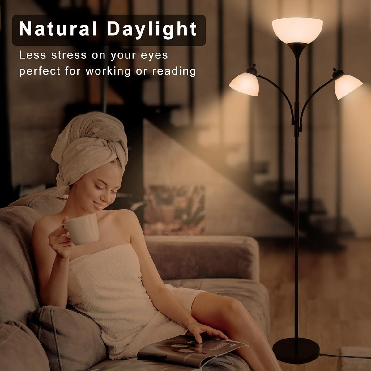 Industrial Style Tall Three Lights Floor Lamp Stepless Dimming