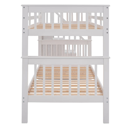 Sangria Beech twin-over-twin bunk bed with built-in three drawers, ideal for bedroom or dorm room, made of sturdy furniture material.