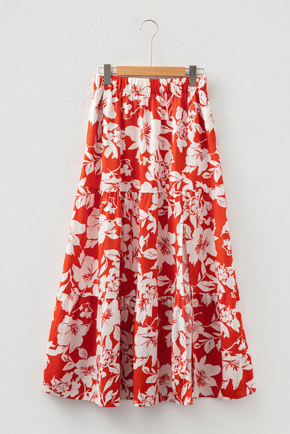 Floral Western high split maxi skirt by Byzantium Bay, flowing fabric with bold floral pattern, perfect for boho style.