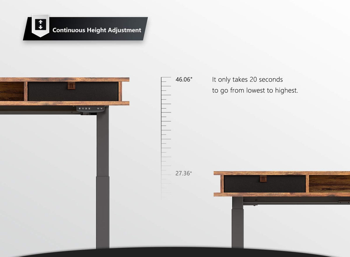 Electric Height Adjustable Desk With Drawers 55x24 Inches