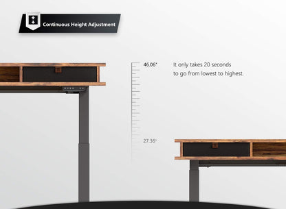 Electric Height Adjustable Desk With Drawers 55x24 Inches