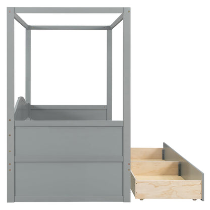 Sangria Beech twin size canopy day bed with two storage drawers, featuring a sturdy frame and elegant canopy for bedroom decor.