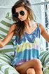 Jade Icarus BiBi tie dye V-neck cami tank top for women, featuring colorful tie dye pattern and lightweight sleeveless design.