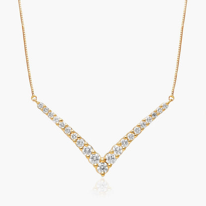 Olive Atalanta 5ct lab diamond V-shaped necklace with graduated round brilliant diamonds, IGI certified jewelry piece.