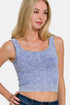 Close-up of Jade Icarus Zenana Washed Ribbed Scoop Neck Wide Strap Tank with textured fabric and wide straps on a neutral background.