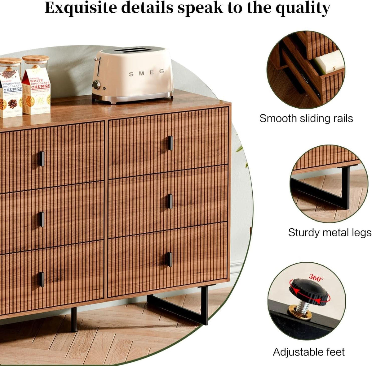 Walnut Nine Drawer Dresser Anti Tipping Reinforcement