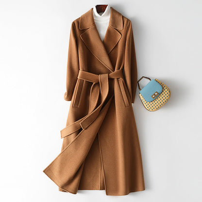 Korean wool coat for women by Carmine Juneberry featuring autumn and winter fashion, elegant jacket with a warm, stylish design.