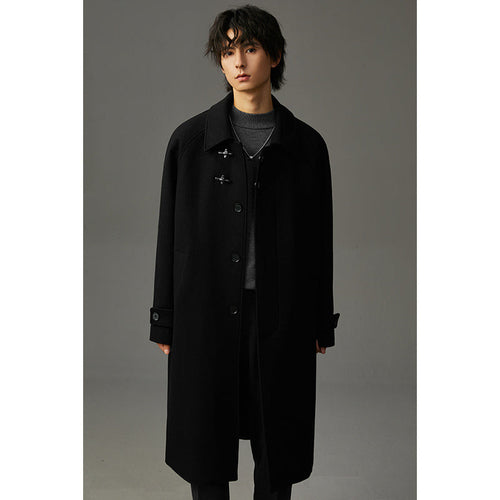 Carmine Juneberry Winter Elegance™ wool coat on a hanger, showcasing its tailored fit, classic design, and luxurious fabric.