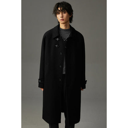 Carmine Juneberry Winter Elegance™ wool coat on a hanger, showcasing its tailored fit, classic design, and luxurious fabric.
