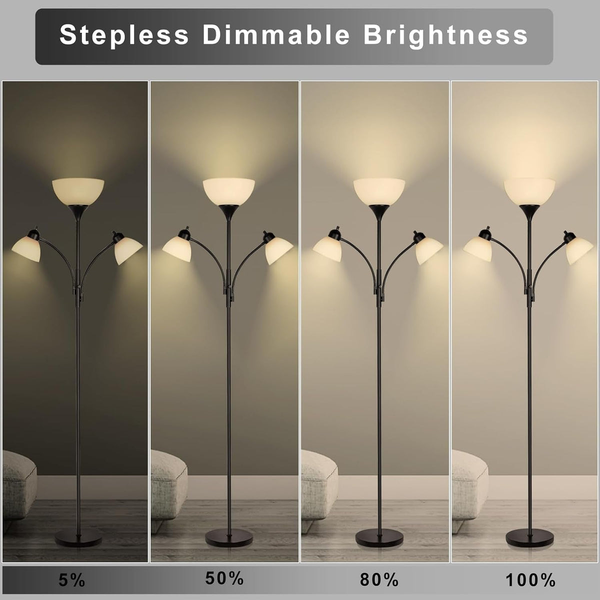 Industrial Style Tall Three Lights Floor Lamp Stepless Dimming