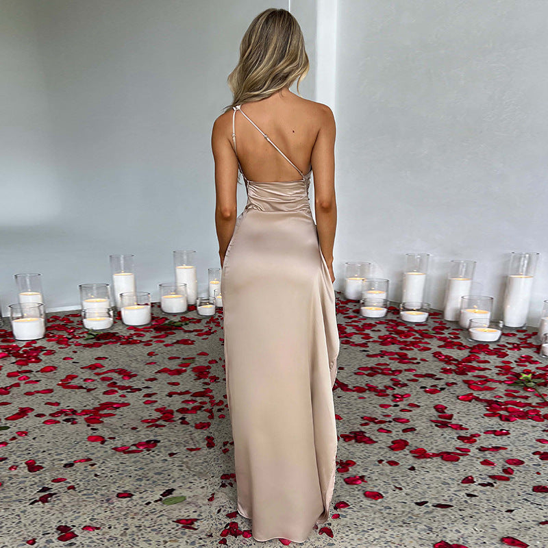 Women’s One-Shoulder Backless Slit Maxi Dress