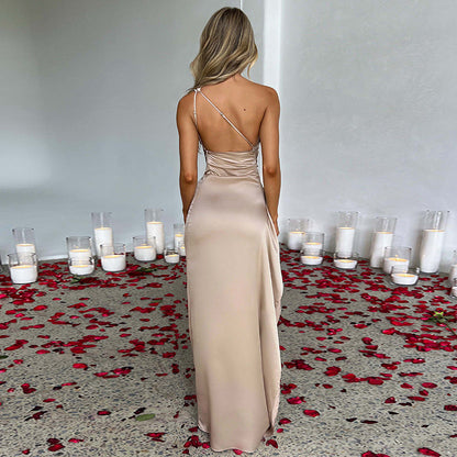 Women’s One-Shoulder Backless Slit Maxi Dress