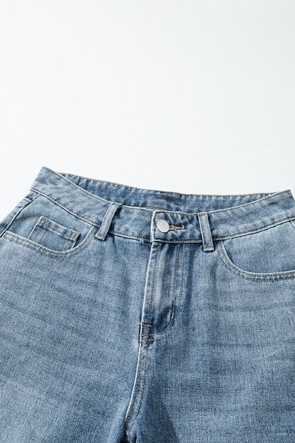 Byzantium Bay solid denim embroidered wide-leg jeans featuring intricate embroidery and a relaxed fit, casual streetwear style.