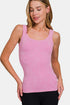 Jade Icarus Zenana ribbed scoop neck tank top, shown in a close-up image highlighting the fabric texture and neckline details.