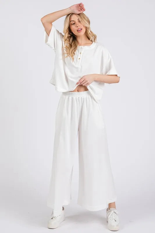 Pear Daisy Ces Femme half button, half sleeve top and pants set, stylish home wear with comfortable fabric and modern design.